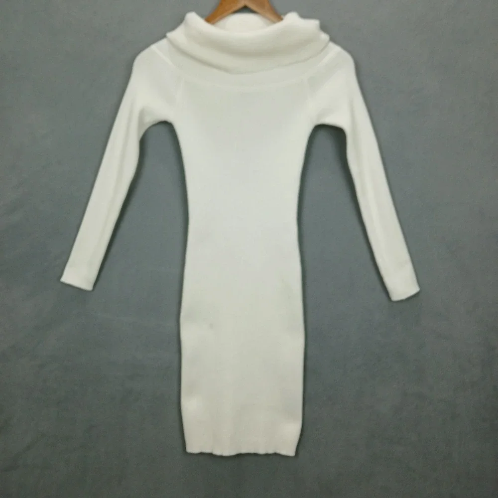Say What Sweater Dress Womens Medium‎ White Ribbed Knit Long Sleeve Turtleneck